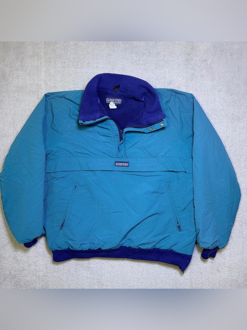 Vintage 90s Lands End Squall Jacket Men’s Large Blue Anorak Pullover USA Made